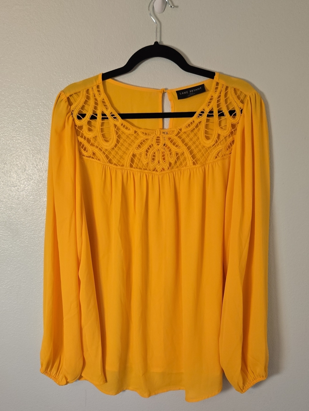 Lane Bryant | Gold Lace Inset Long Sleeve Chiffon Blouse Size 18/20